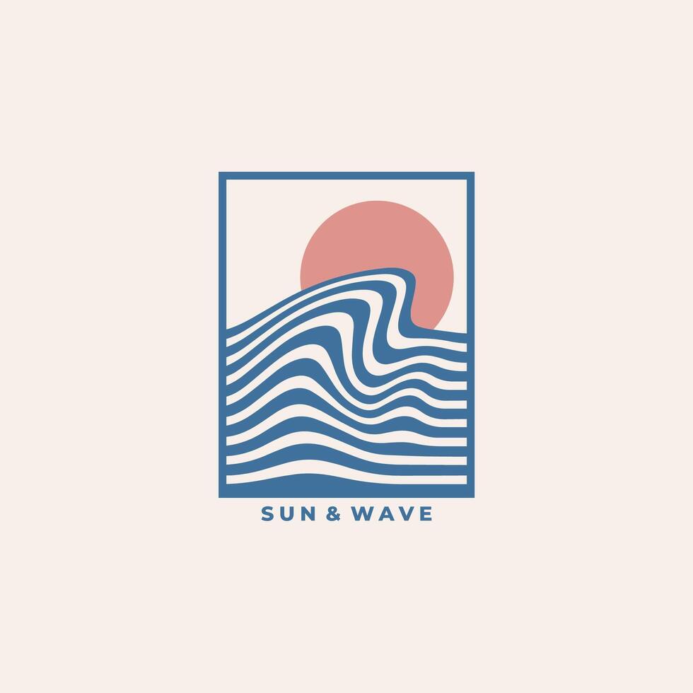 Abstract wave and sun minimalist style design vector