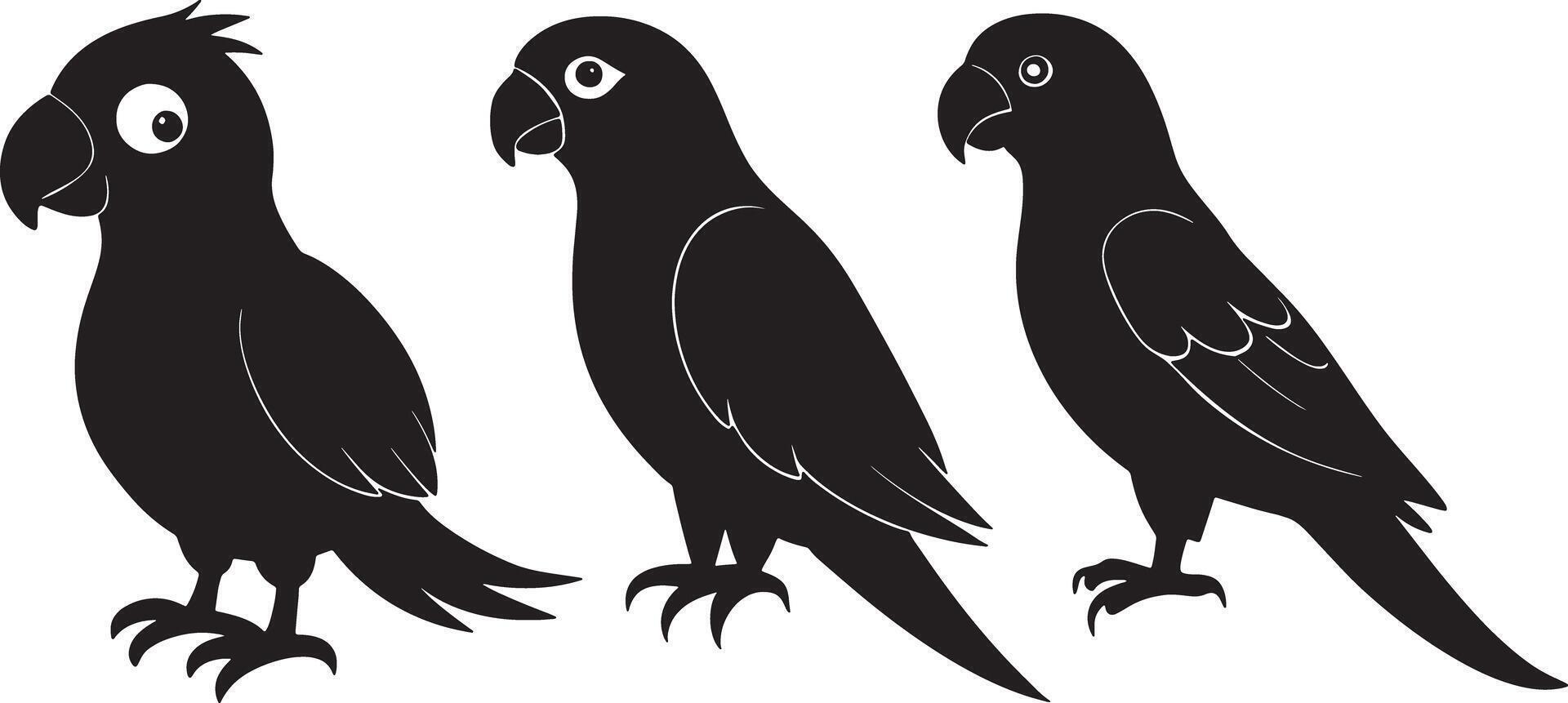 Set of parrot silhouettes elements for design. vector