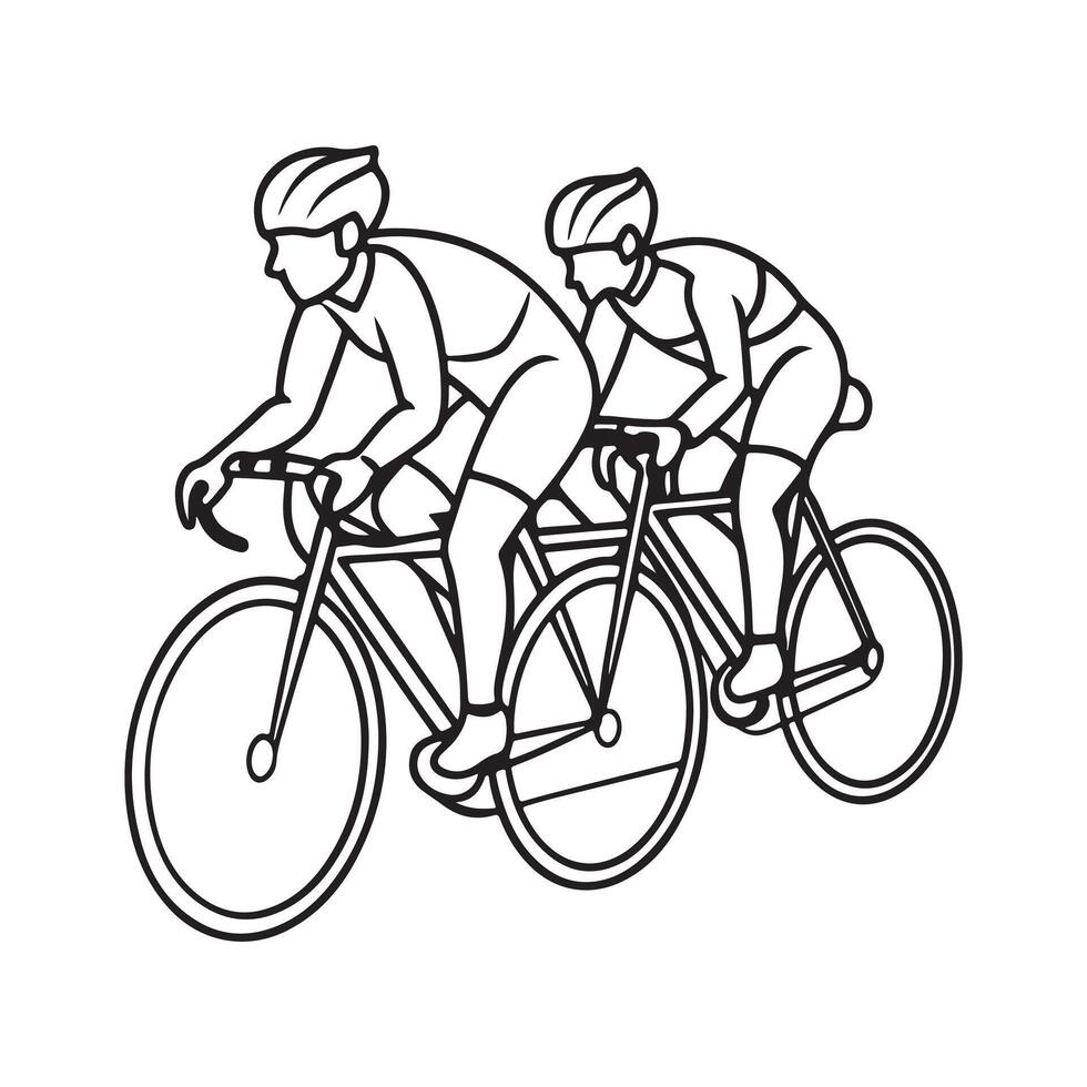 Professional Cyclists Outline Silhouette . vector