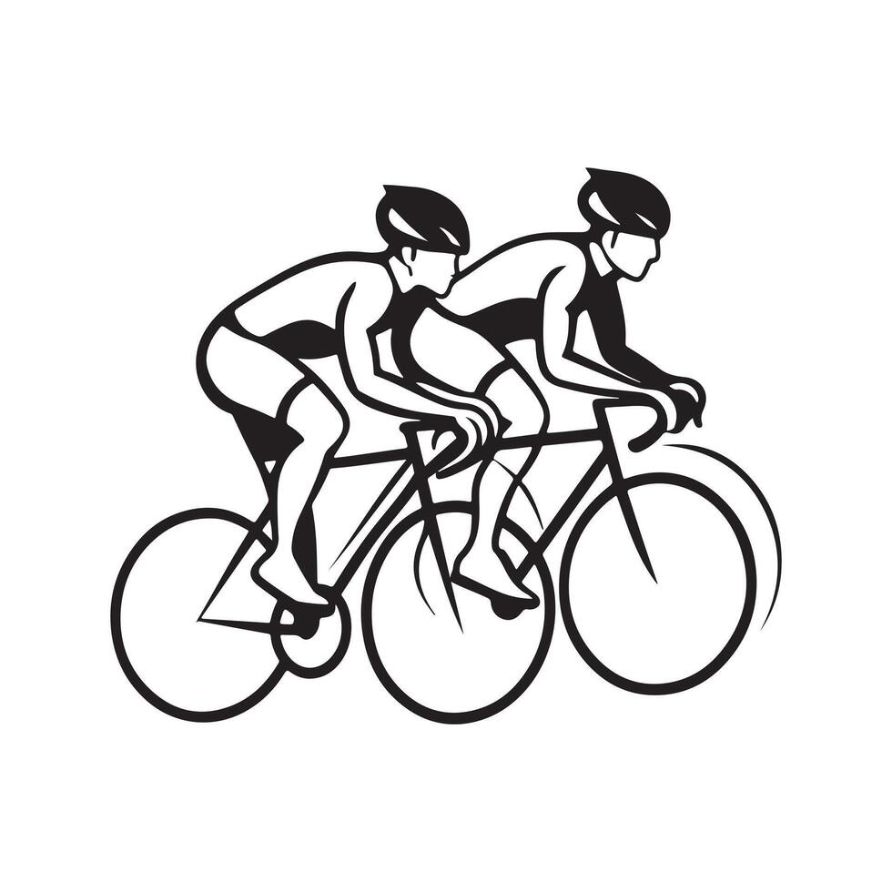 Art of Professional Cyclists in Outline Silhouette Style. vector