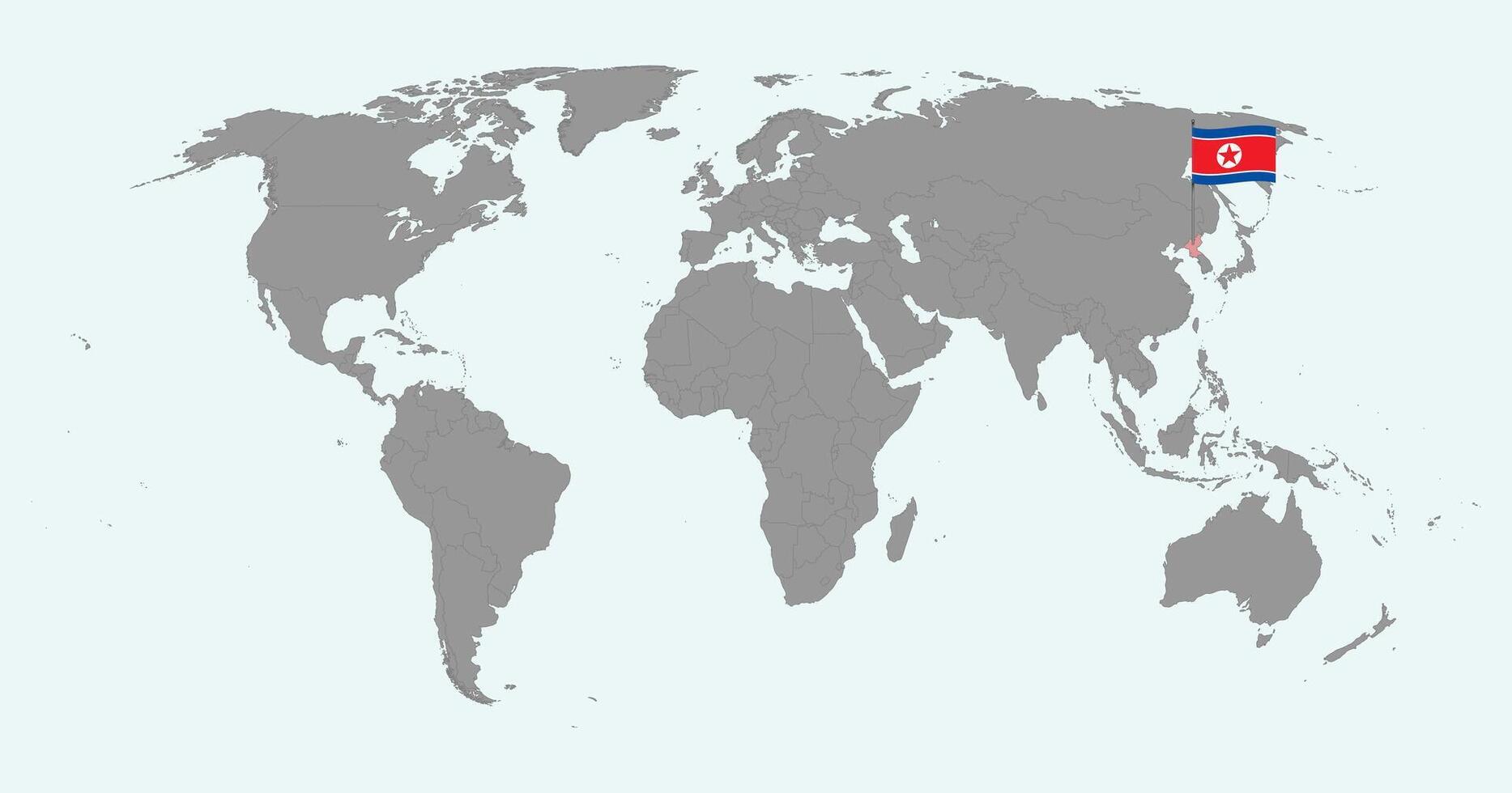 Pin map with North Korea flag on world map. illustration. vector