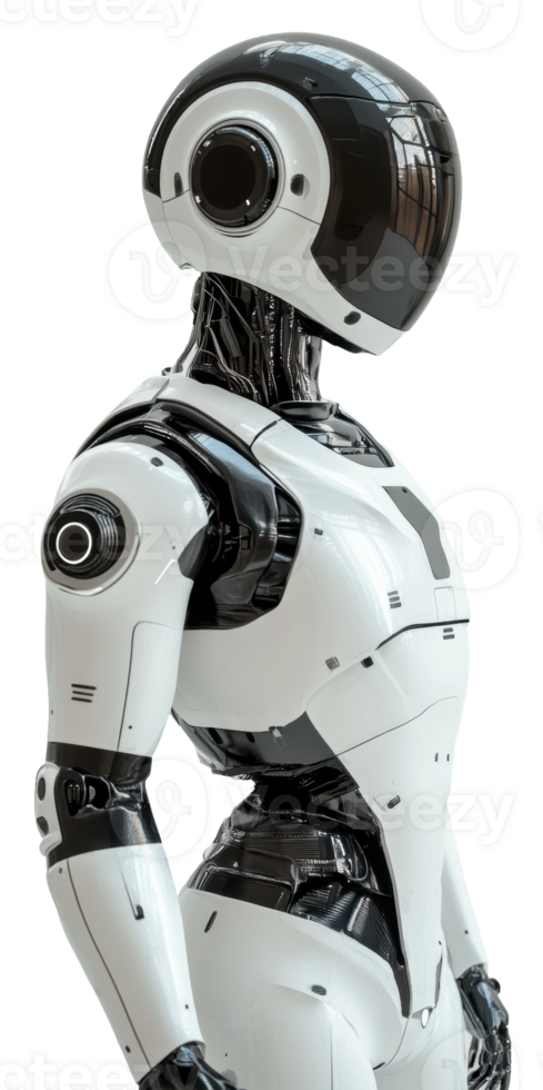 futuristico umanoide robot a esposizione, tagliare su - azione . png