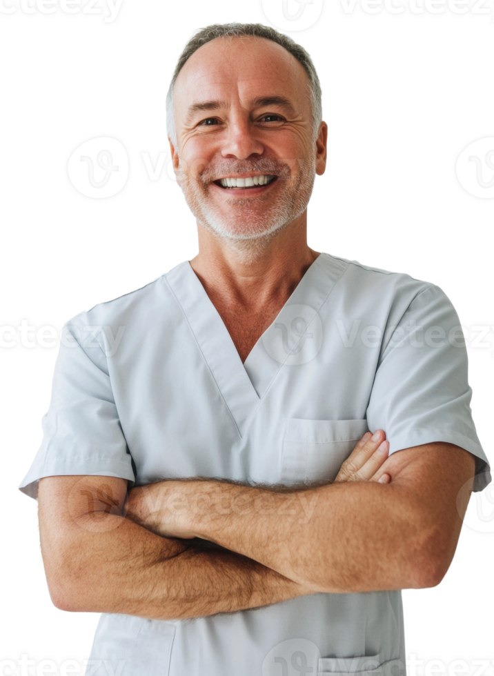 Smiling healthcare worker in clinic, cut out - stock . png