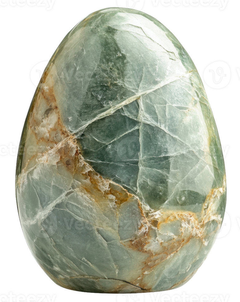 Green stone egg with unique patterns and textures, cut out - stock . png