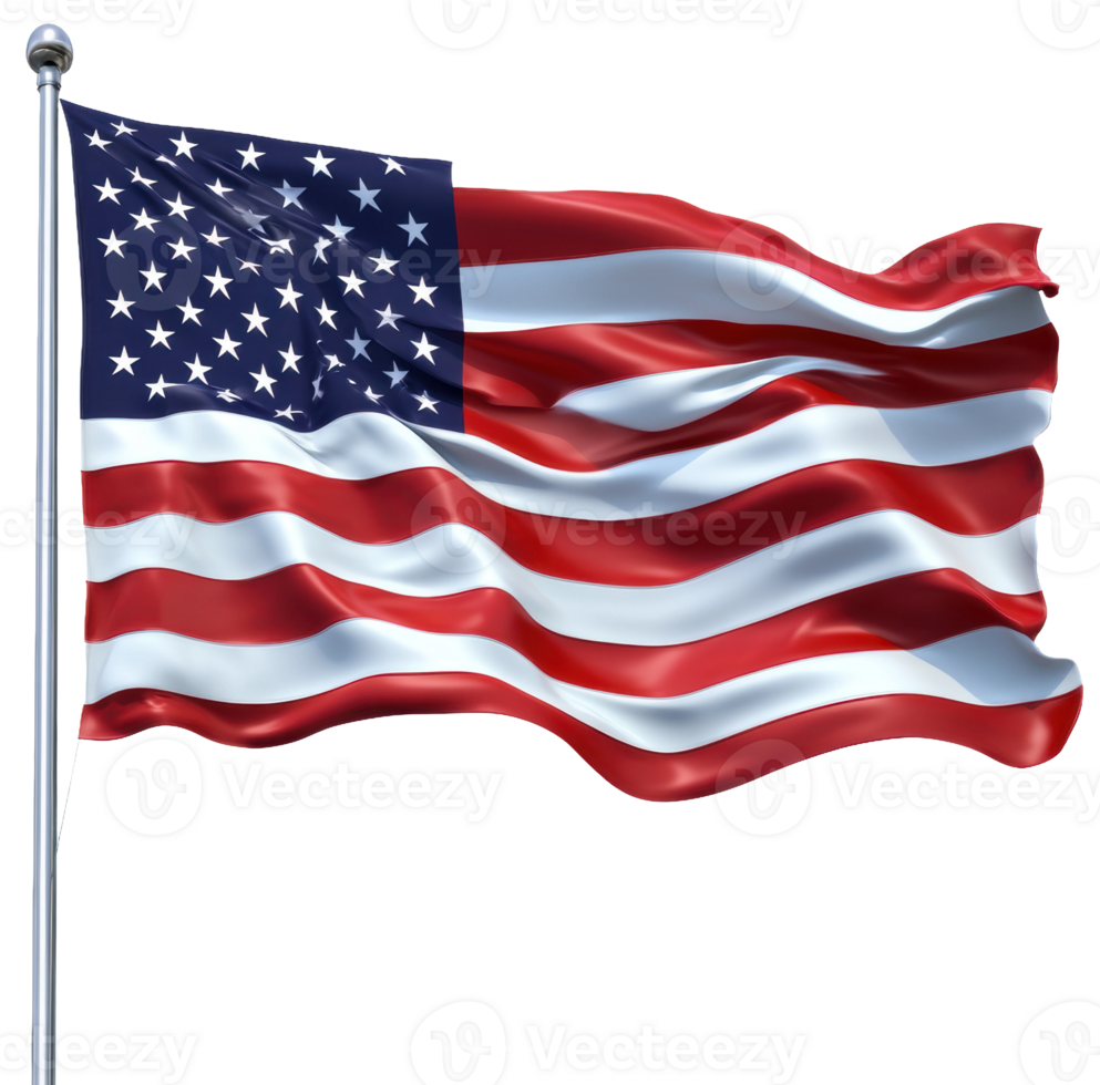 American flag waving in the wind during daylight, cut out - stock . png
