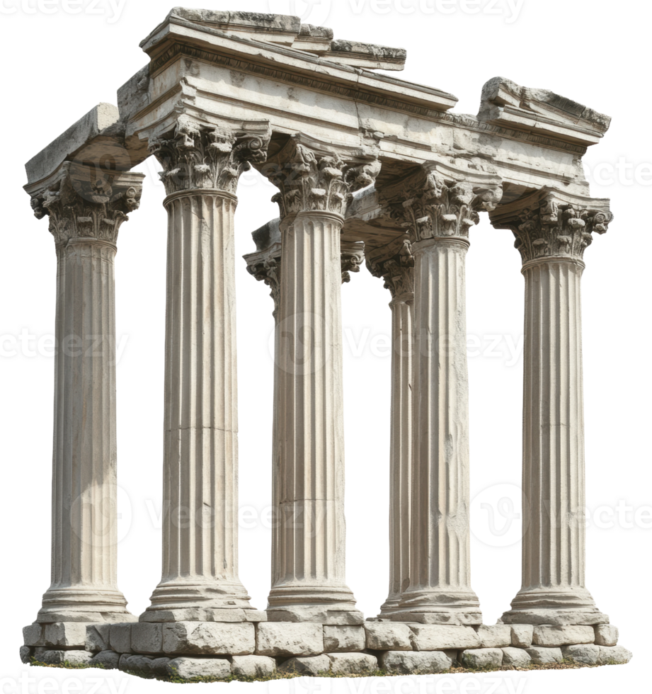 Ancient Greek columns in sunny daylight, cut out - stock . png