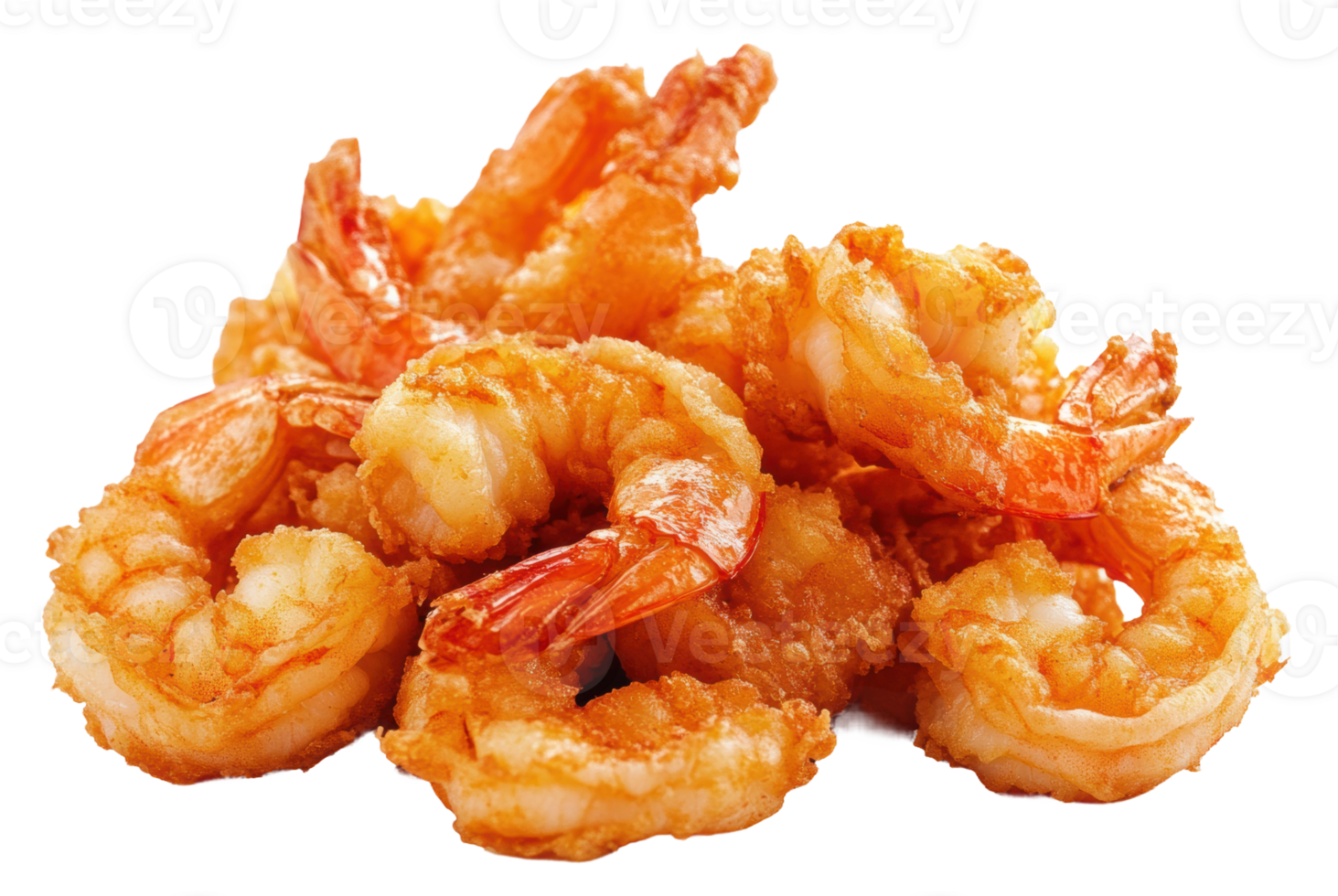 Crispy fried shrimp with golden coating, cut out - stock . png
