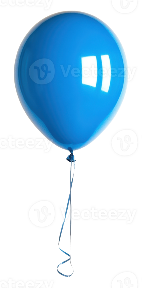 Bright blue balloon floating in bright sunlight, cut out - stock . png