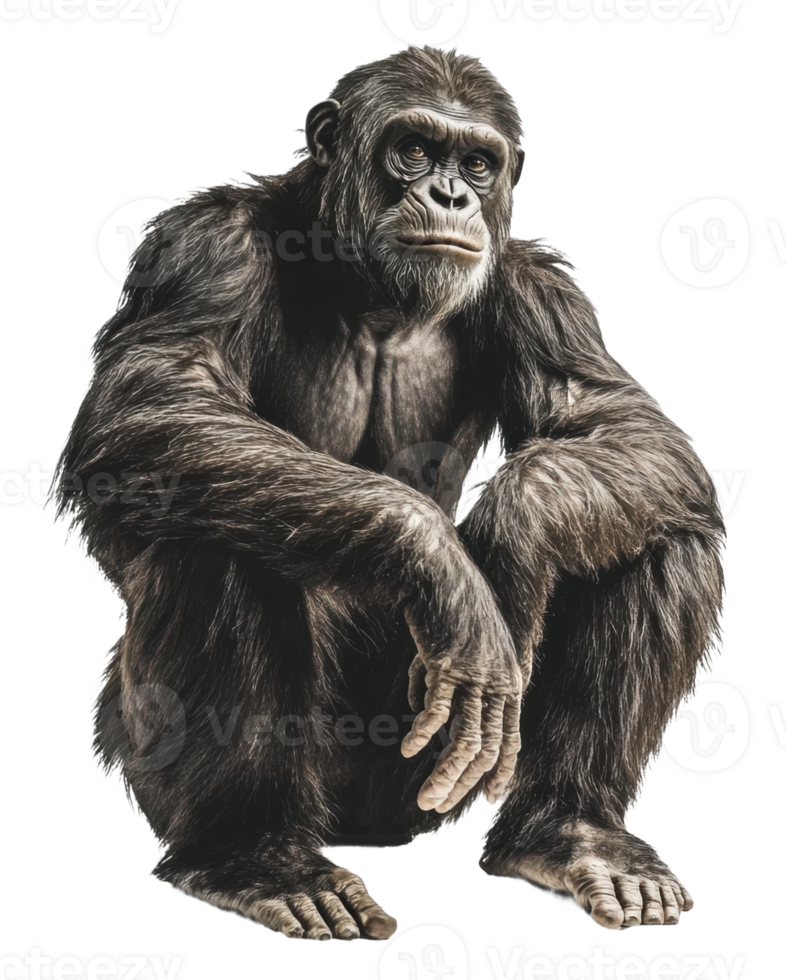 Gorilla sitting calmly in a studio setting, cut out - stock . png