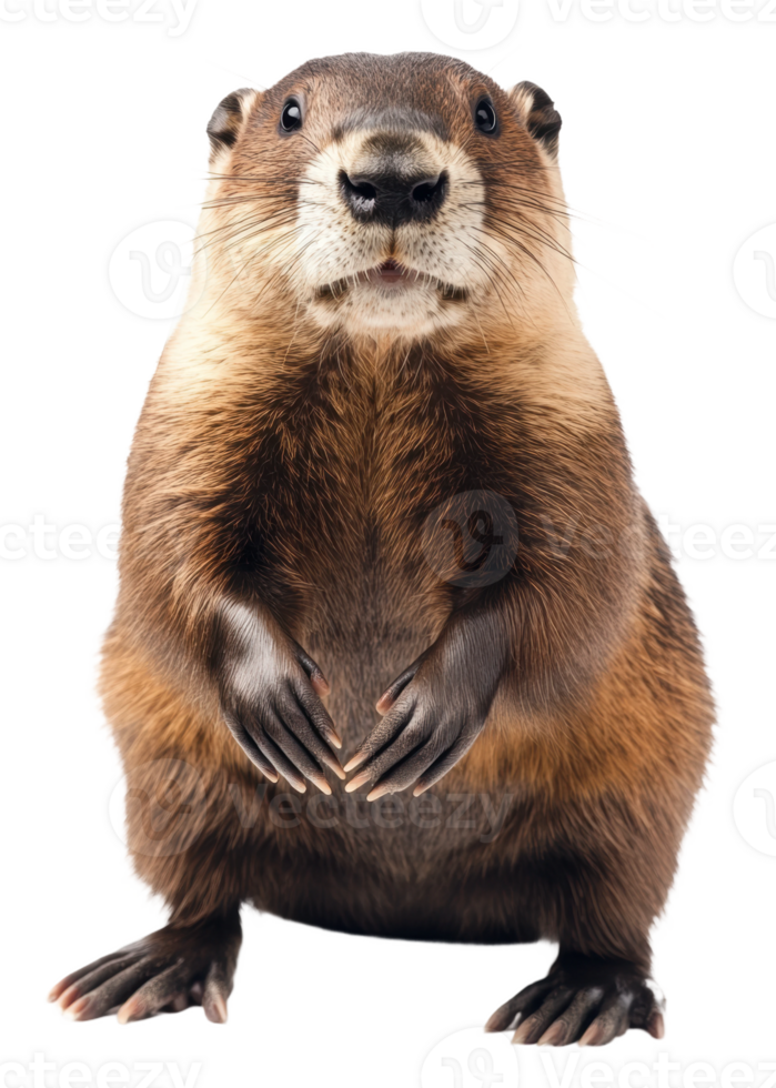 Groundhog standing upright with curious expression, cut out - stock . png