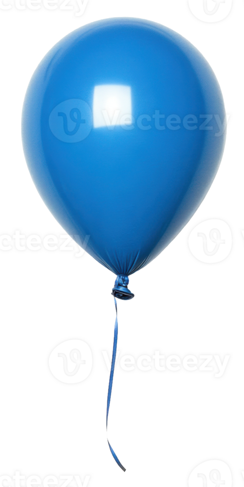 Blue balloon with a ribbon in a bright setting, cut out - stock . png