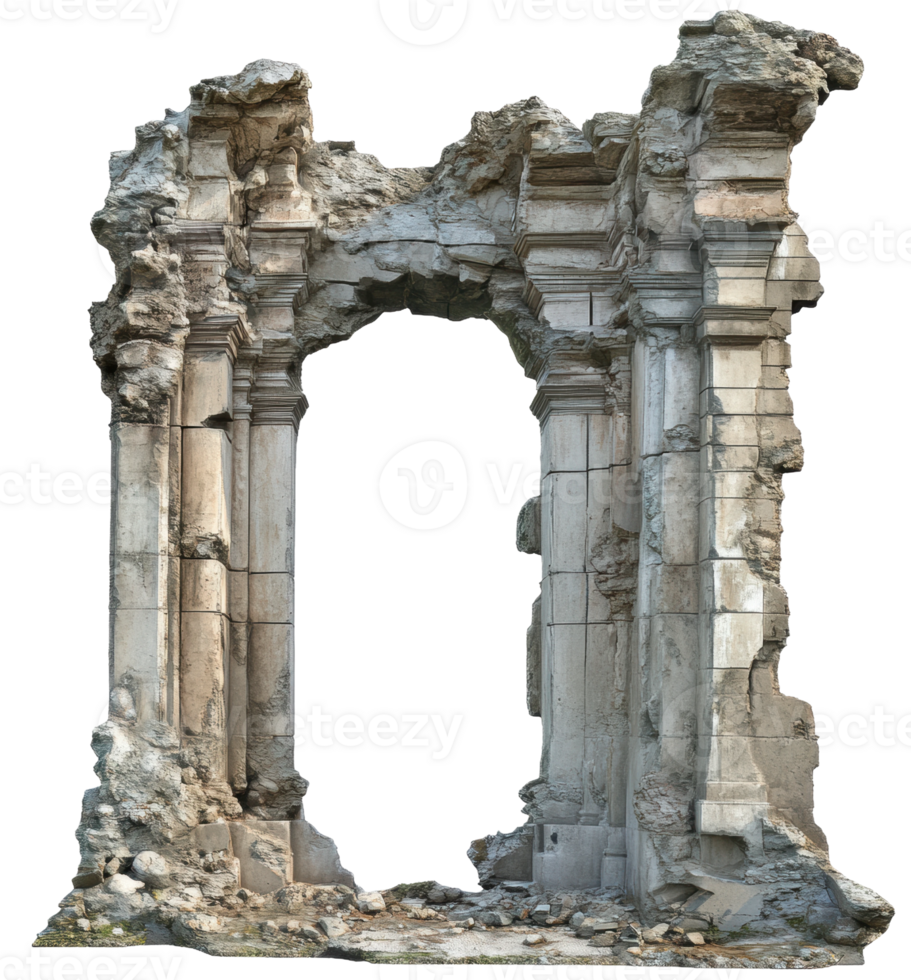 Ancient stone archway ruins, cut out - stock . png