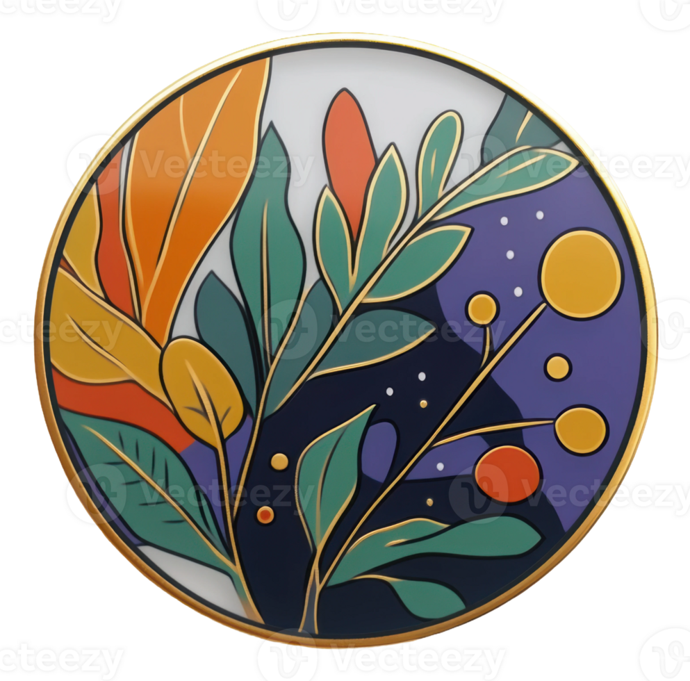 Colorful decorative plate with leaf patterns, cut out - stock . png