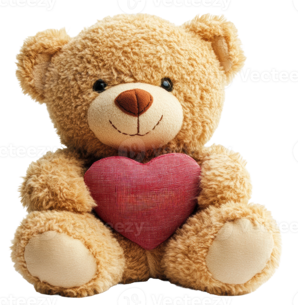 Cute teddy bear holding a heart, indoor setting, cut out - stock . png