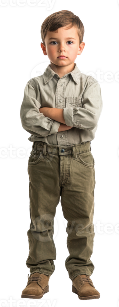 Young boy posing confidently in casual attire, cut out - stock . png