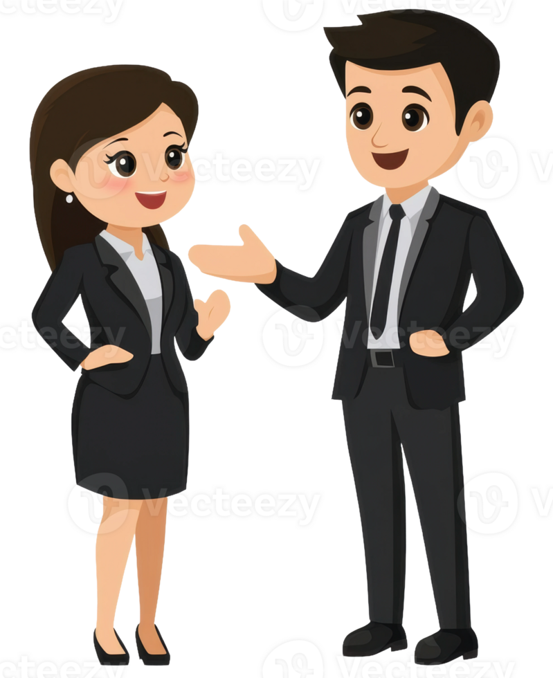 Business professionals discussing in formal attire, cut out - stock . png