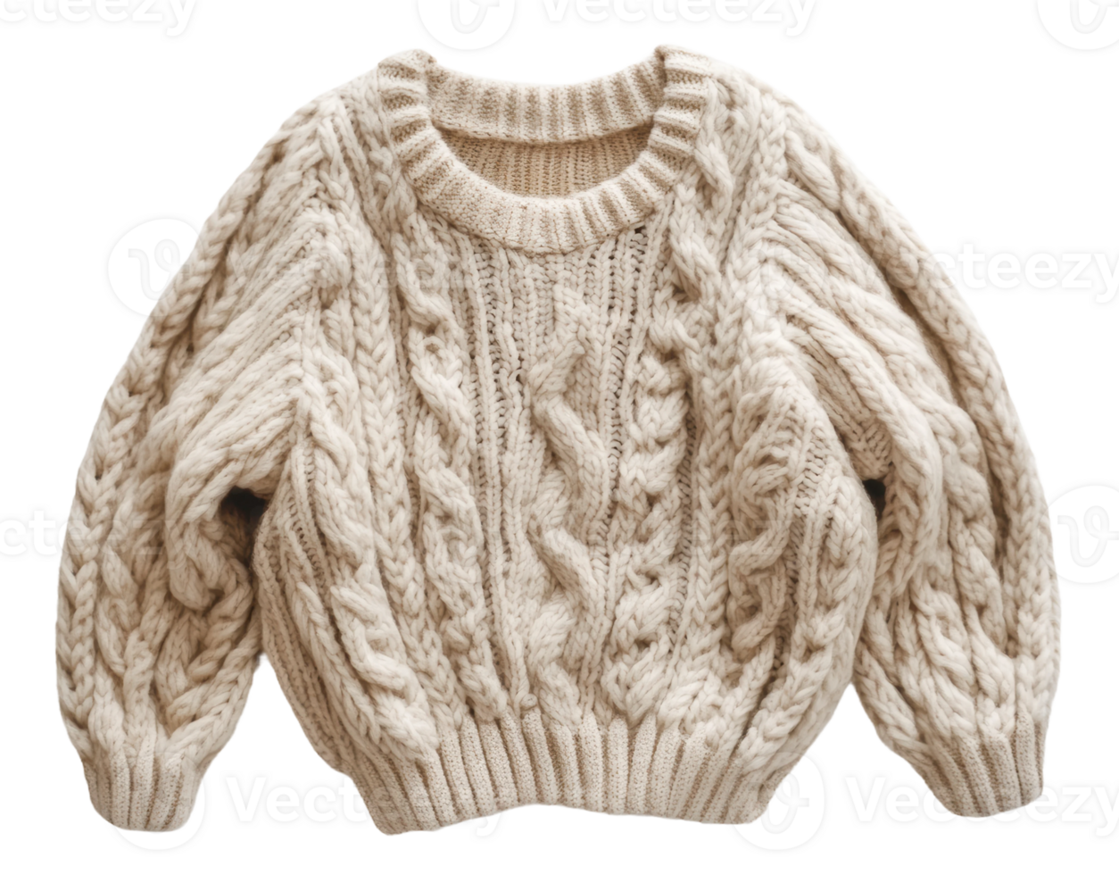 Cozy knitted sweater in light cream color, cut out - stock . png