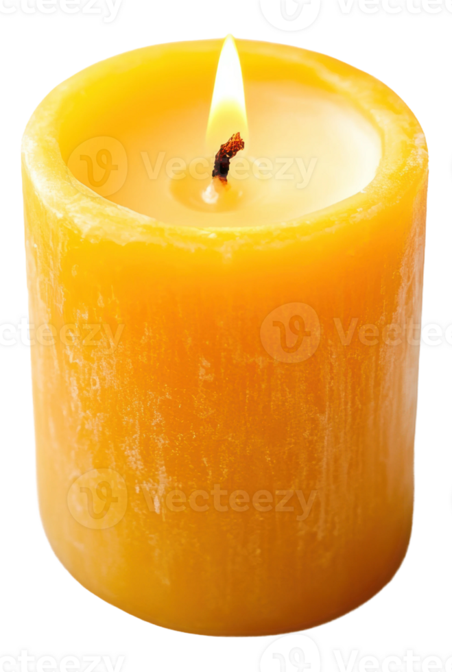 Yellow candle glowing softly, cut out - stock . png
