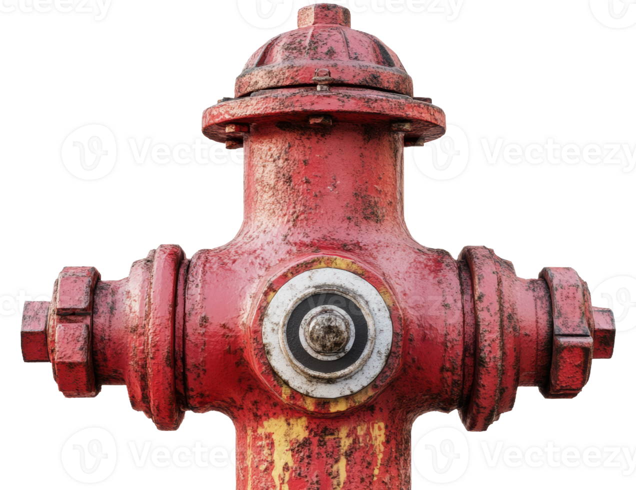 Detailed view of a weathered red fire hydrant, cut out - stock . png