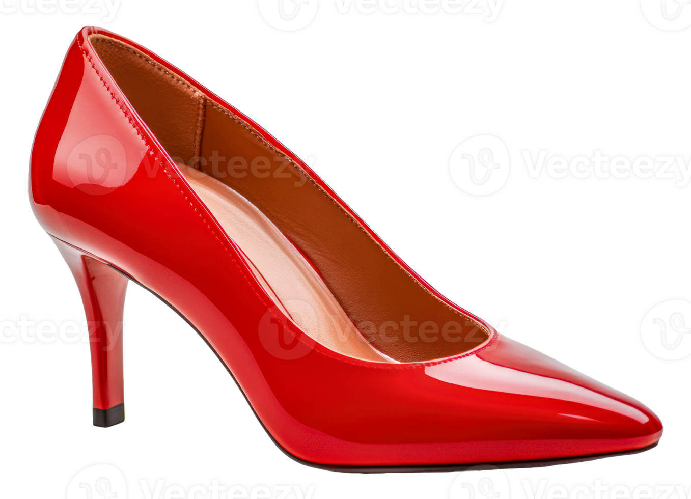 Elegant red high heel shoe with a glossy finish, cut out - stock . png