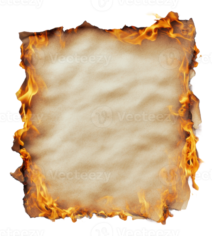 Burning parchment with flames at the edges, cut out - stock . png