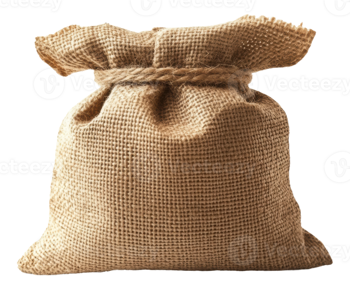 Burlap sack tied at the top, cut out - stock . png