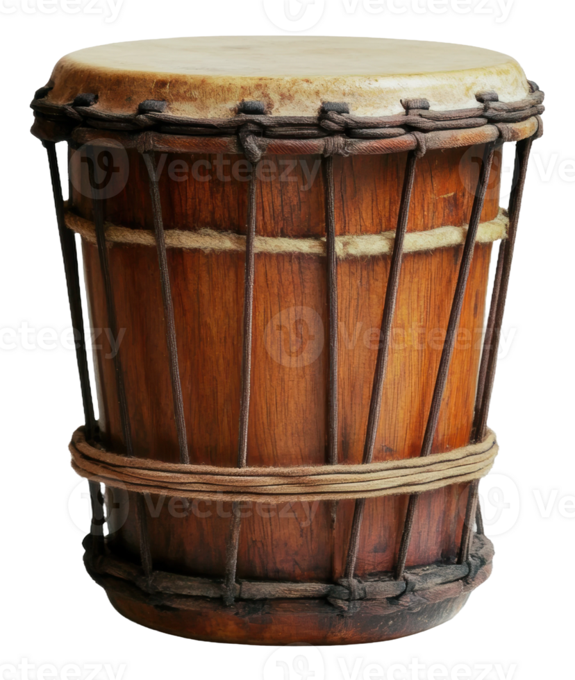 Traditional wooden drum with natural finish, cut out - stock . png