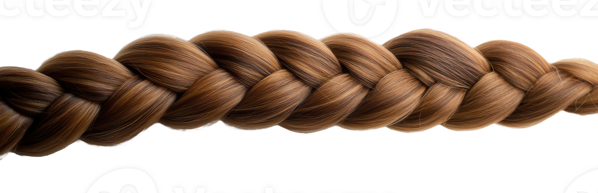 Close-up of a neatly braided brown hairstyle, cut out - stock . png