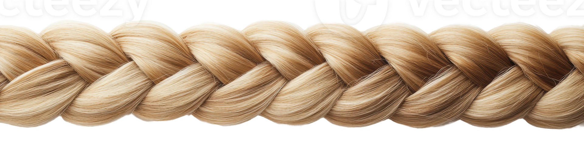 Close-up of a neatly braided blonde hair strand, cut out - stock . png