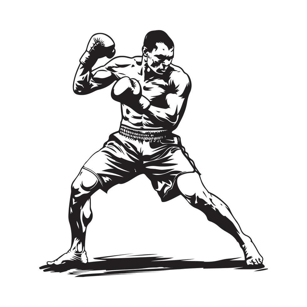 Boxer Ready Fight Stock Illustrations. Boxing man Images on white background vector