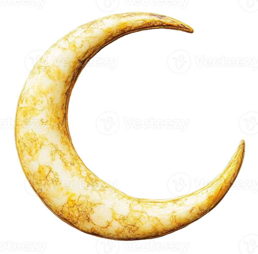 Decorative gold crescent moon ornament, cut out - stock . png