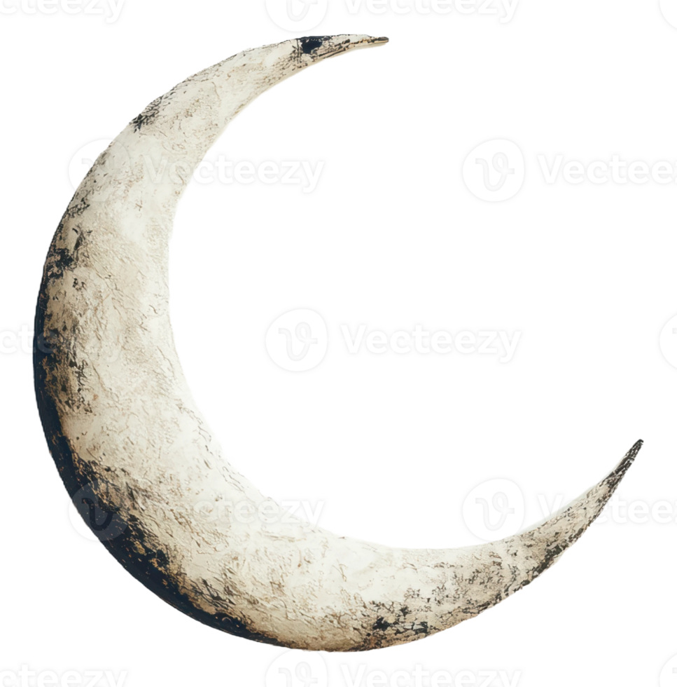 Crescent moon with textured surface, cut out - stock . png