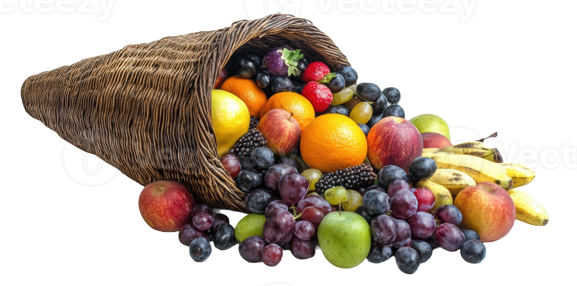 A cornucopia overflowing with diverse fruits, cut out - stock . png