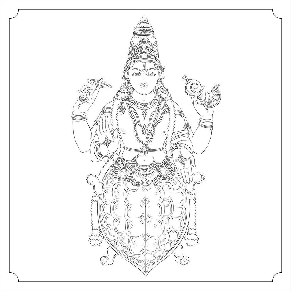 Hindu Goddess Kumavatara outline illustration vector