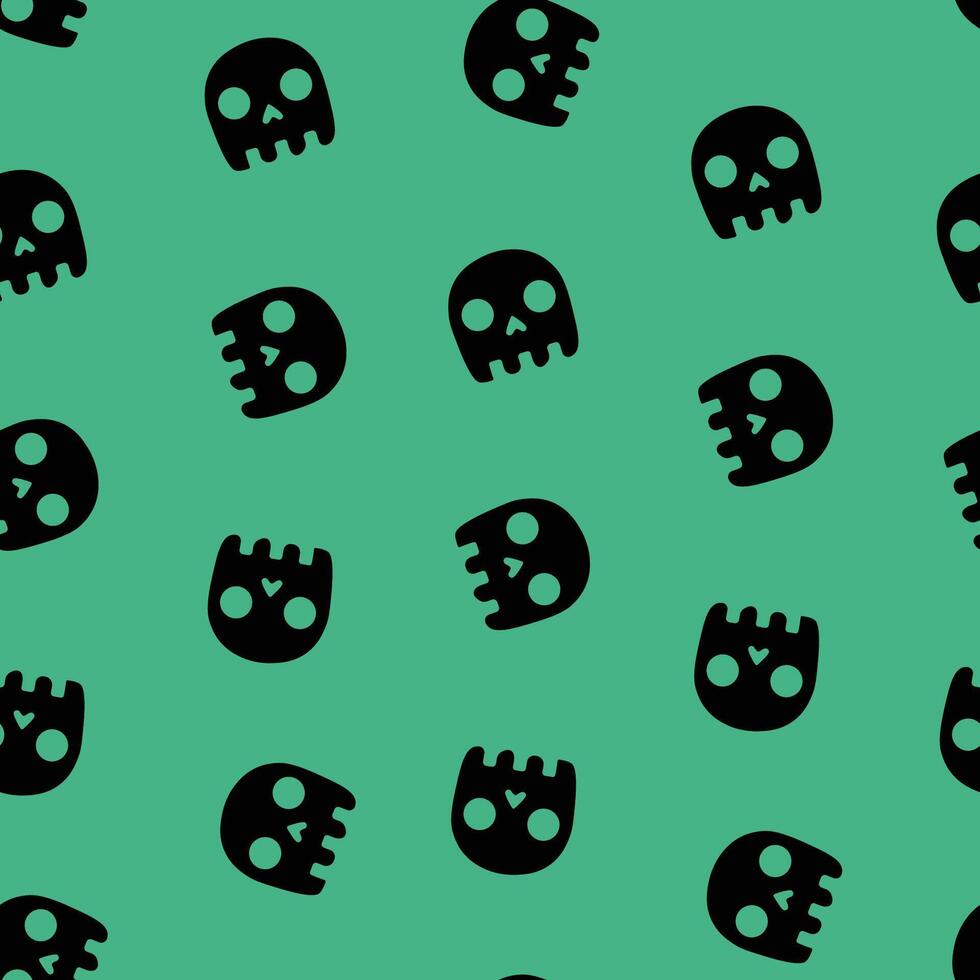 Edgy Skull Seamless Pattern on Green Background vector