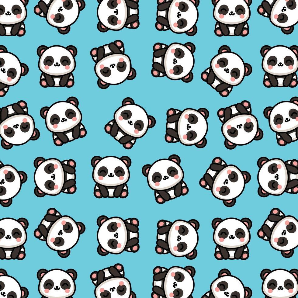 Cute Cartoon Panda Seamless Pattern on Teal Background vector