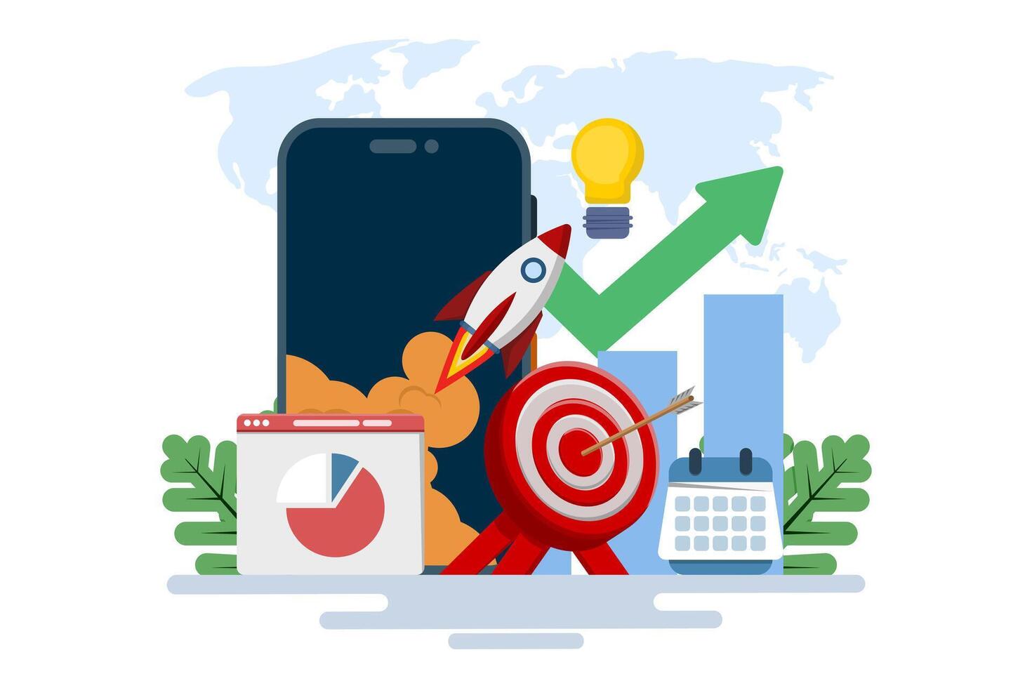 Startup business project concept, business project planning. Successful startup launch, business target development plan, startup business project, online survey, business planning. vector
