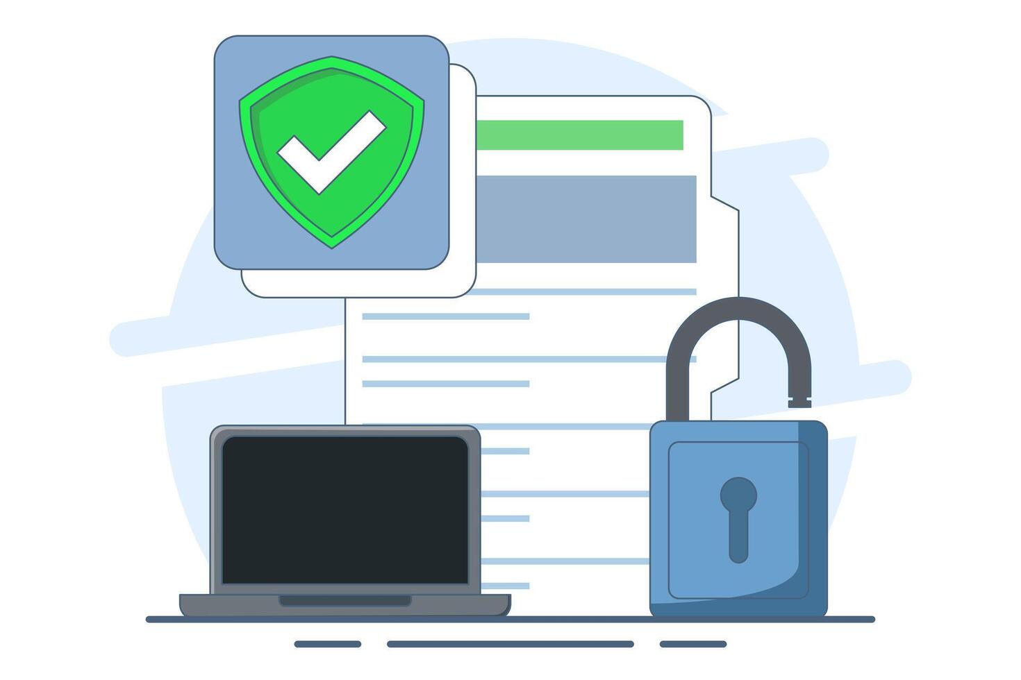 Personal data protection concept, Protect with padlock on documents with personal data security protection. Safety and security of personal information. illustration in flat style. vector