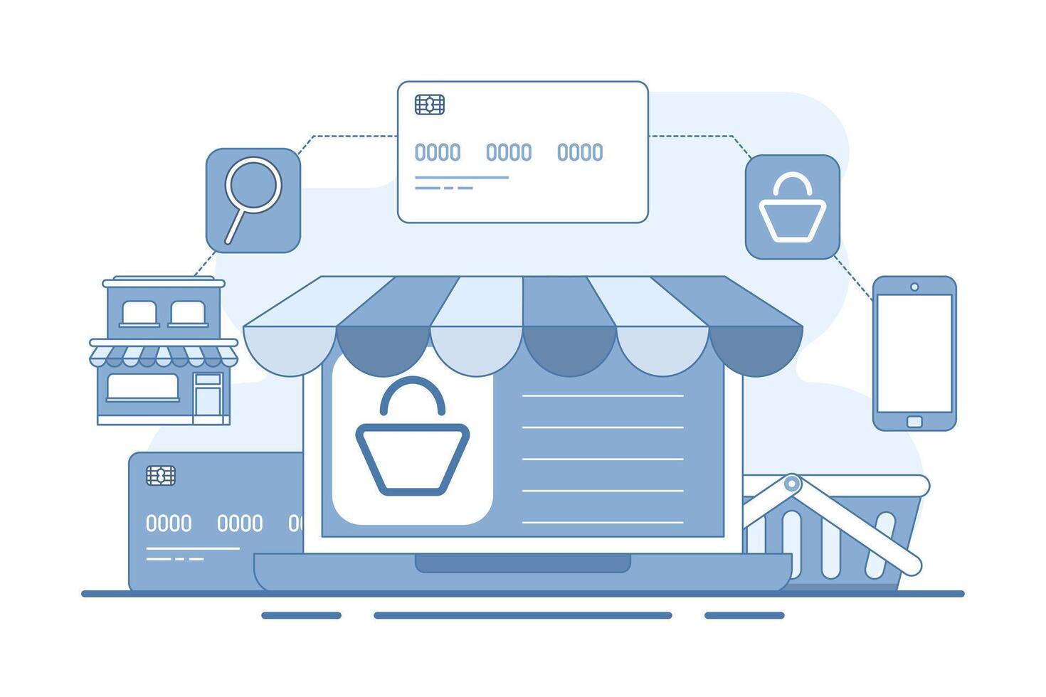 Concept of e-commerce, business marketing, online shopping, Online ordering, e-commerce website, Digital or Virtual market, buy from online shop. flat illustration on background. vector