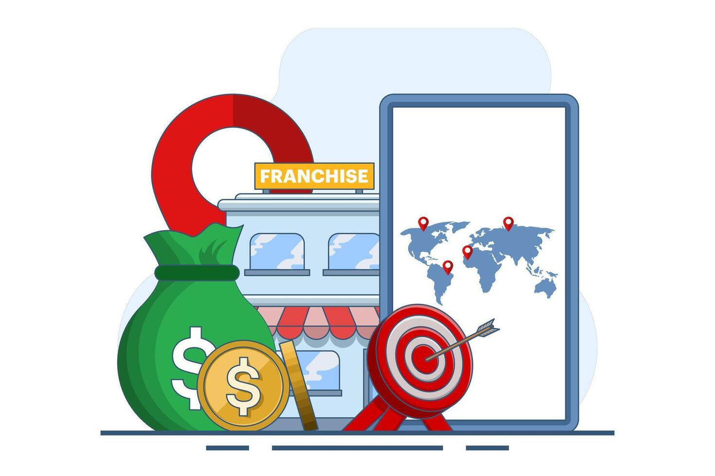 Franchise business branch expansion concept, Small company, company, shop, Service network, Retail store, suitable for ui, mobile app, website banner, landing page. flat illustration. vector