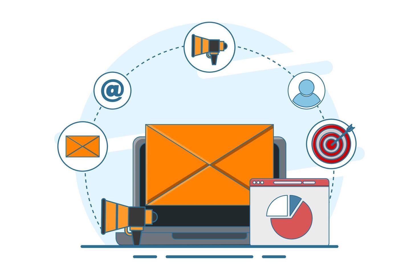 Email marketing concept, business marketing, email marketing campaign, online business strategy, Advertising, Email newsletter, messaging, Marketing concept, landing page, web banner, infographic. vector