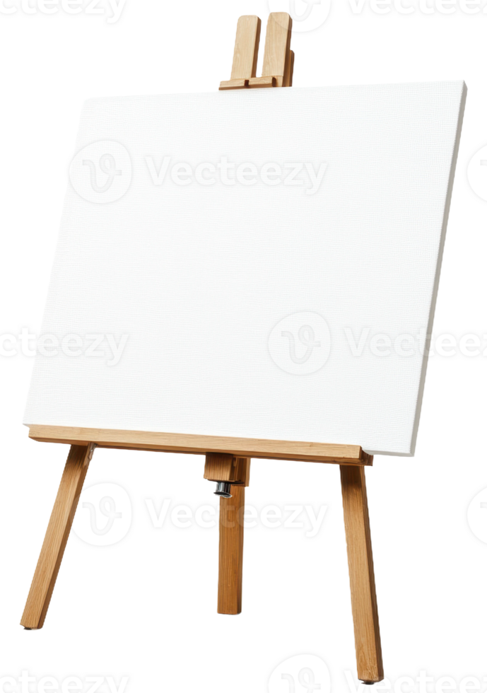 Blank easel with wooden support ready for artwork in a creative studio setting, cut out - stock . png