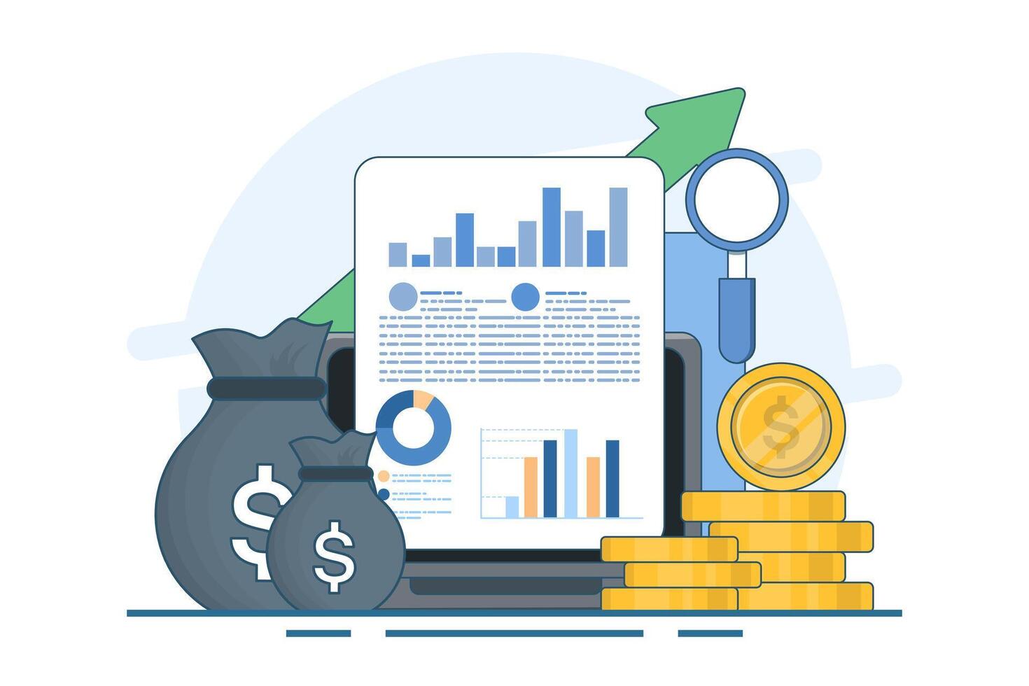 accounting or finance concept, business plan and budget, analyst, accountant, economy, investment growth or income profit, flat illustration banner and background. vector