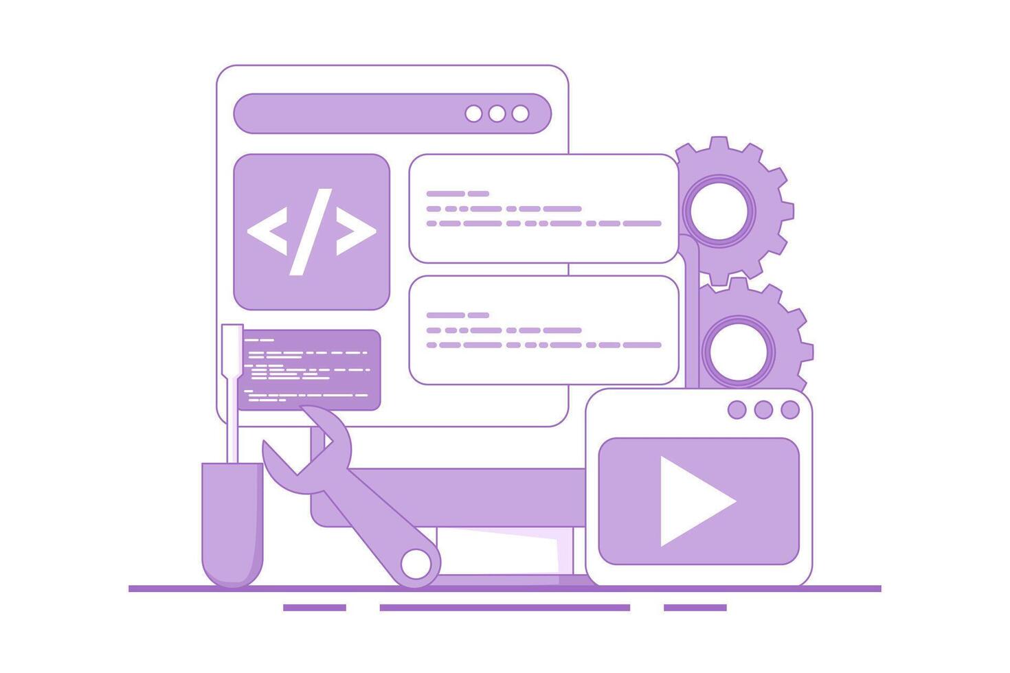 Web development concept, website builder, app development, website maintenance concept, building website project, app or website development, landing page template flat line . vector