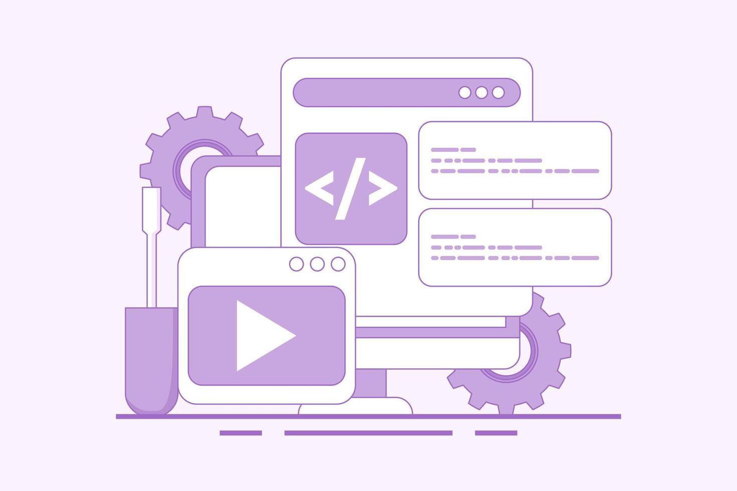 Web development concept, website builder, app development, website maintenance concept, building website project, app or website development, landing page template flat line . vector