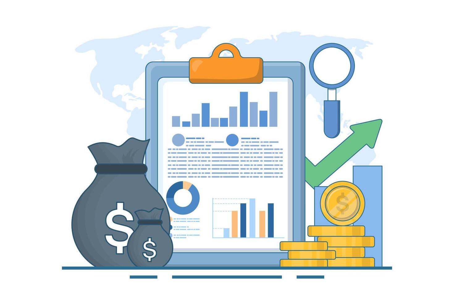 accounting or finance concept, business plan and budget, analyst, accountant, economy, investment growth or income profit, flat illustration banner and background. vector