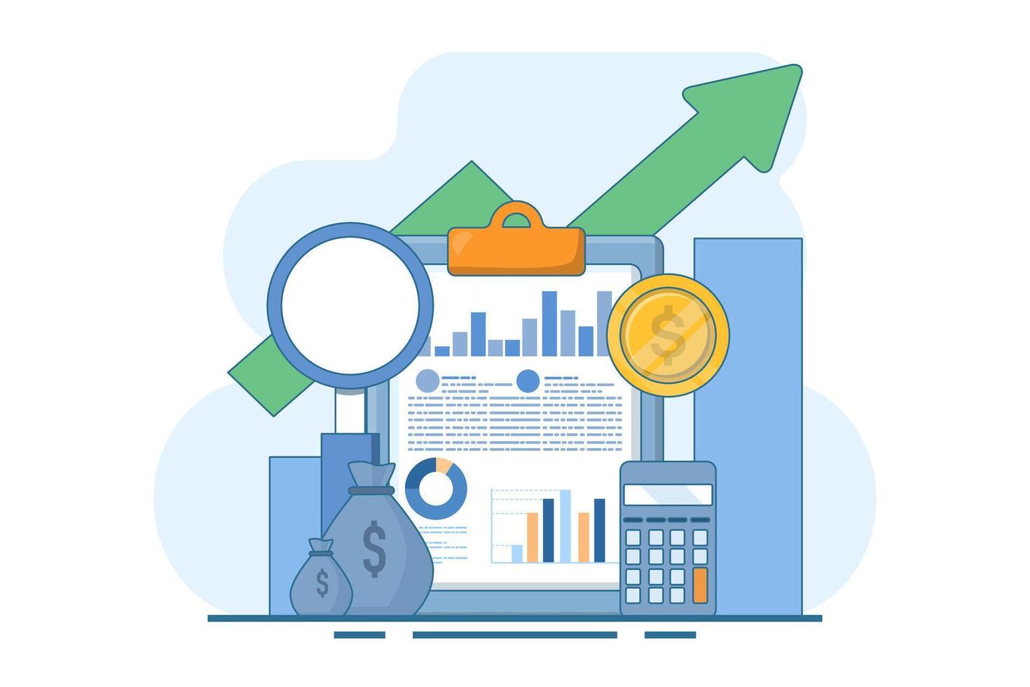 accounting or finance concept, business plan and budget, analyst, accountant, economy, investment growth or income profit, flat illustration banner and background. vector