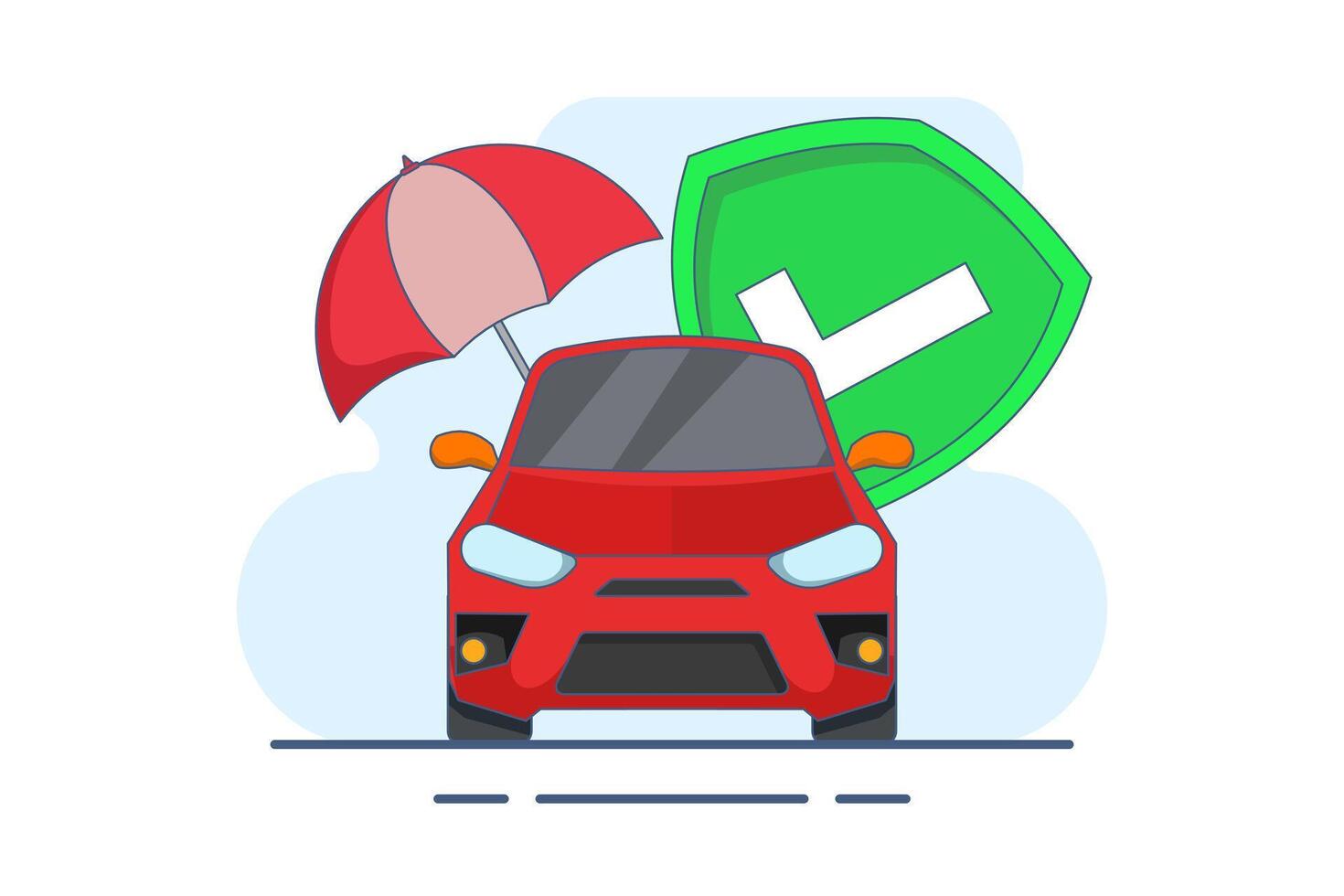 Car protection service concept, car repair guarantee for a certain period of time, flat cartoon website landing page with vehicle protected with key guard or umbrella security banner. flat . vector