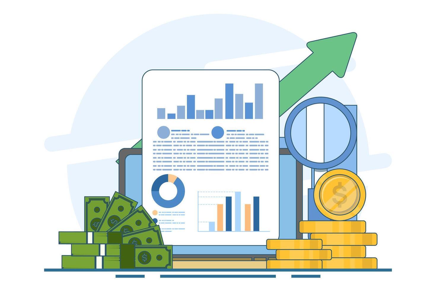 accounting or finance concept, business plan and budget, analyst, accountant, economy, investment growth or income profit, flat illustration banner and background. vector