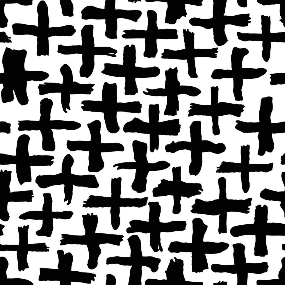 Brush drawn doodle shapes seamless pattern. Dry brush made cross. Urban background with trendy graffiti style elements. Hand drawn grunge monochrome texture vector